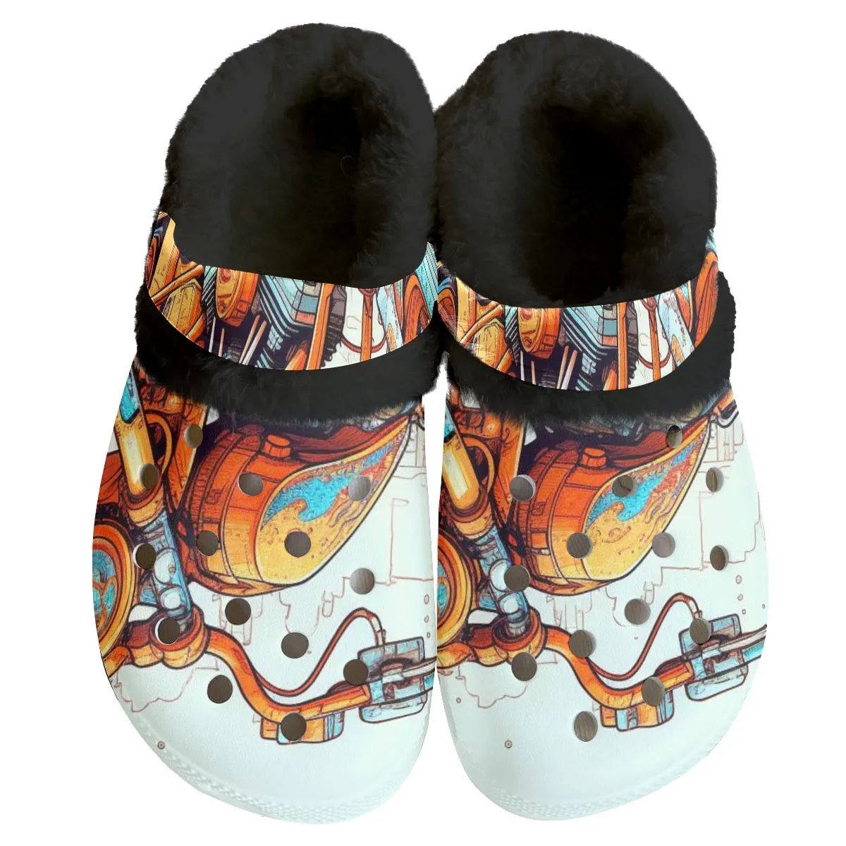 MC # 10 Men's Classic Clogs with Fleece, motorcycle print