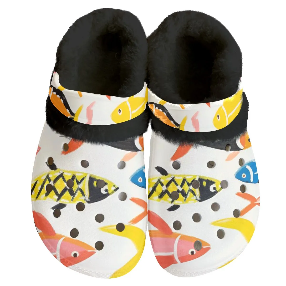 Mc#24 Men's Classic Clogs with Fleece, fish print