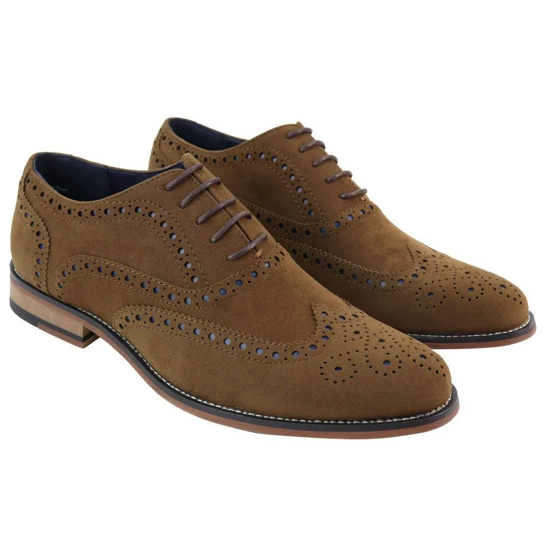 Mens Lace Real Suede Brogues Shoes Gatsby Classic 1920's Blue Brown Vintage