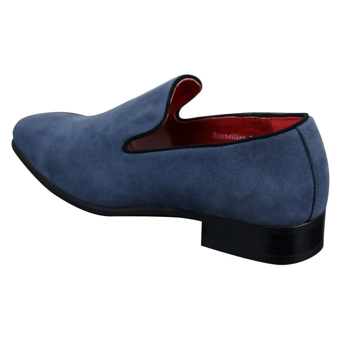 Mens Slip On Suede Driving Loafers Shoes Leather Smart Casual Red Blue Black