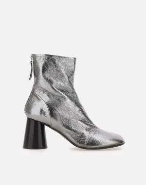 Metallic Silver Leather Ankle Boots