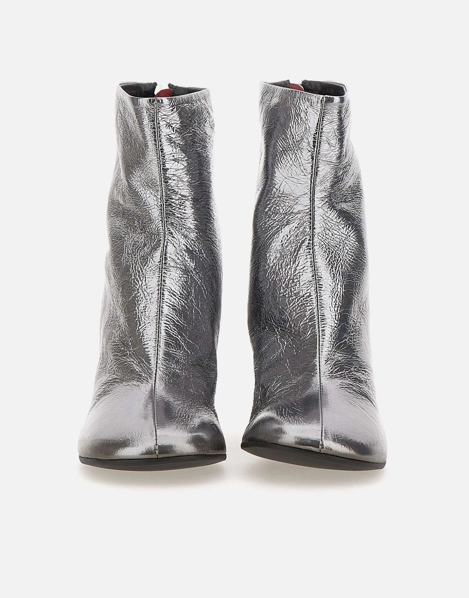 Metallic Silver Leather Ankle Boots