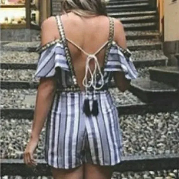 Nautical Cold Shoulder Striped Romper