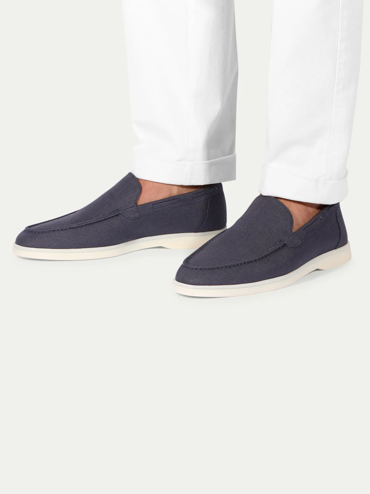 Navy Linen Yacht Loafers