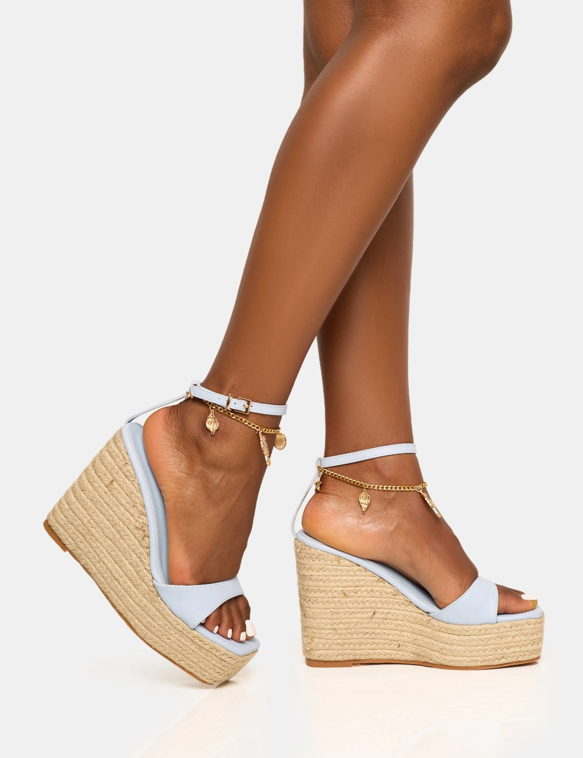 Naya Blue Seashells Anklet Jute Espadrilles Wedge