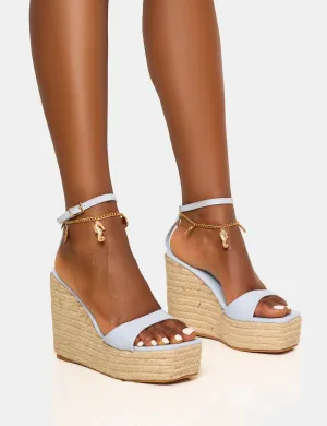 Naya Blue Seashells Anklet Jute Espadrilles Wedge