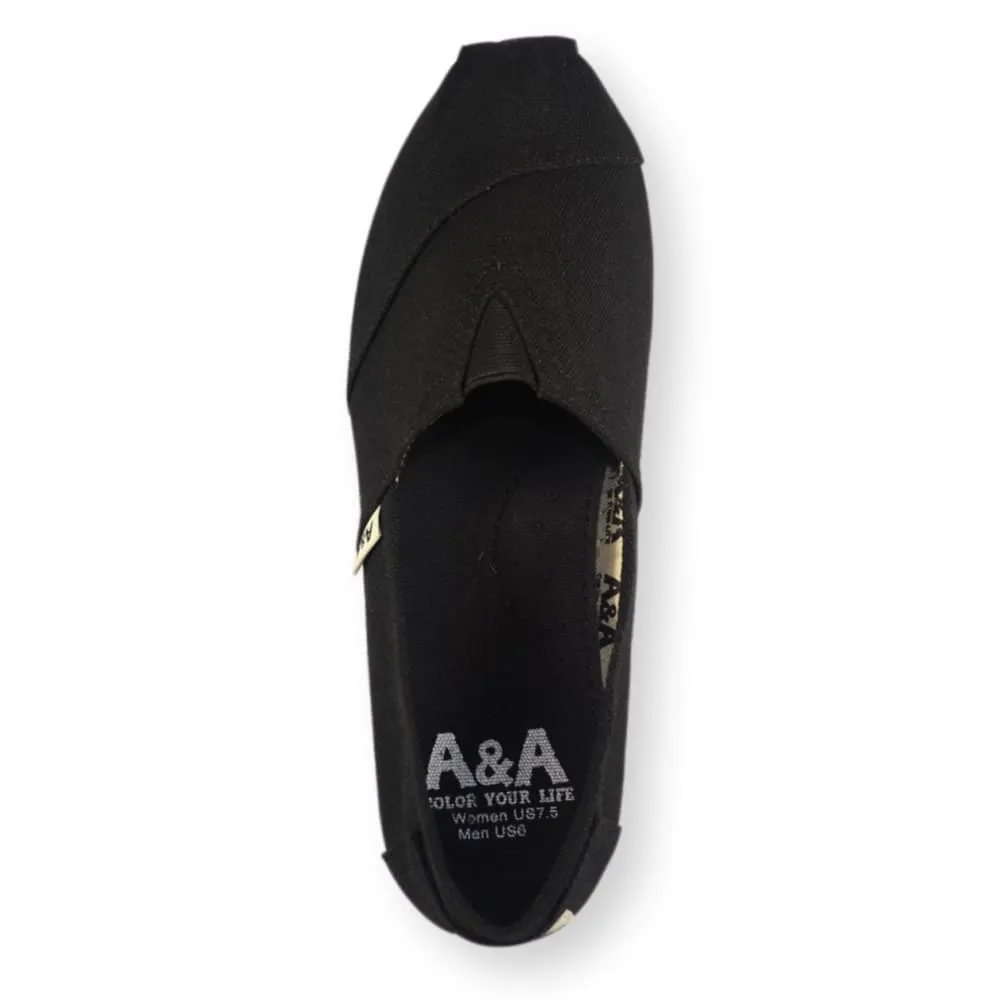 NEW Classic VEGAN Black on Black Canvas Slip On Shoes Alpargatas (Unisex)