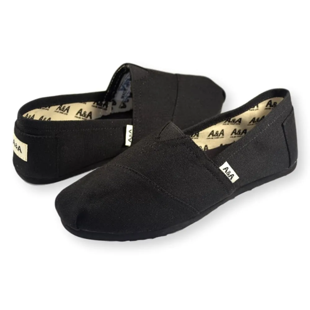 NEW Classic VEGAN Black on Black Canvas Slip On Shoes Alpargatas (Unisex)