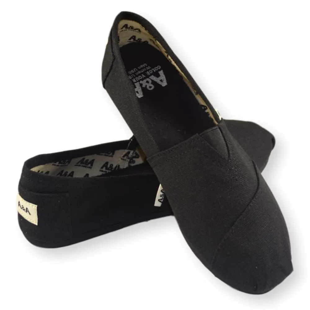 NEW Classic VEGAN Black on Black Canvas Slip On Shoes Alpargatas (Unisex)