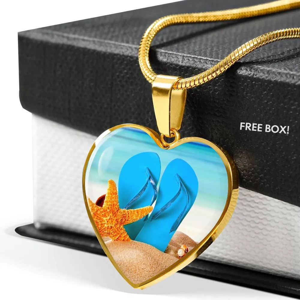 New Flip Flops On The Beach - Heart Pendant Gold Necklace