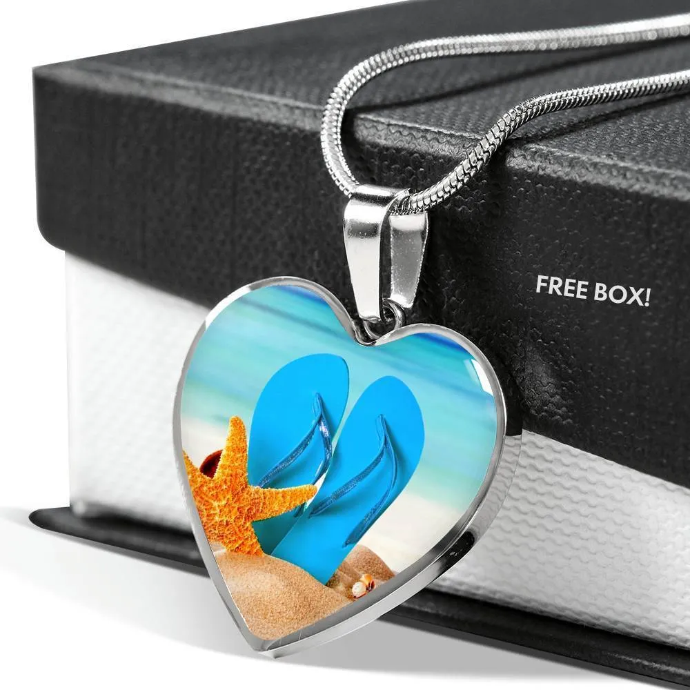 New Flip Flops on the Beach - Heart Pendant Necklace