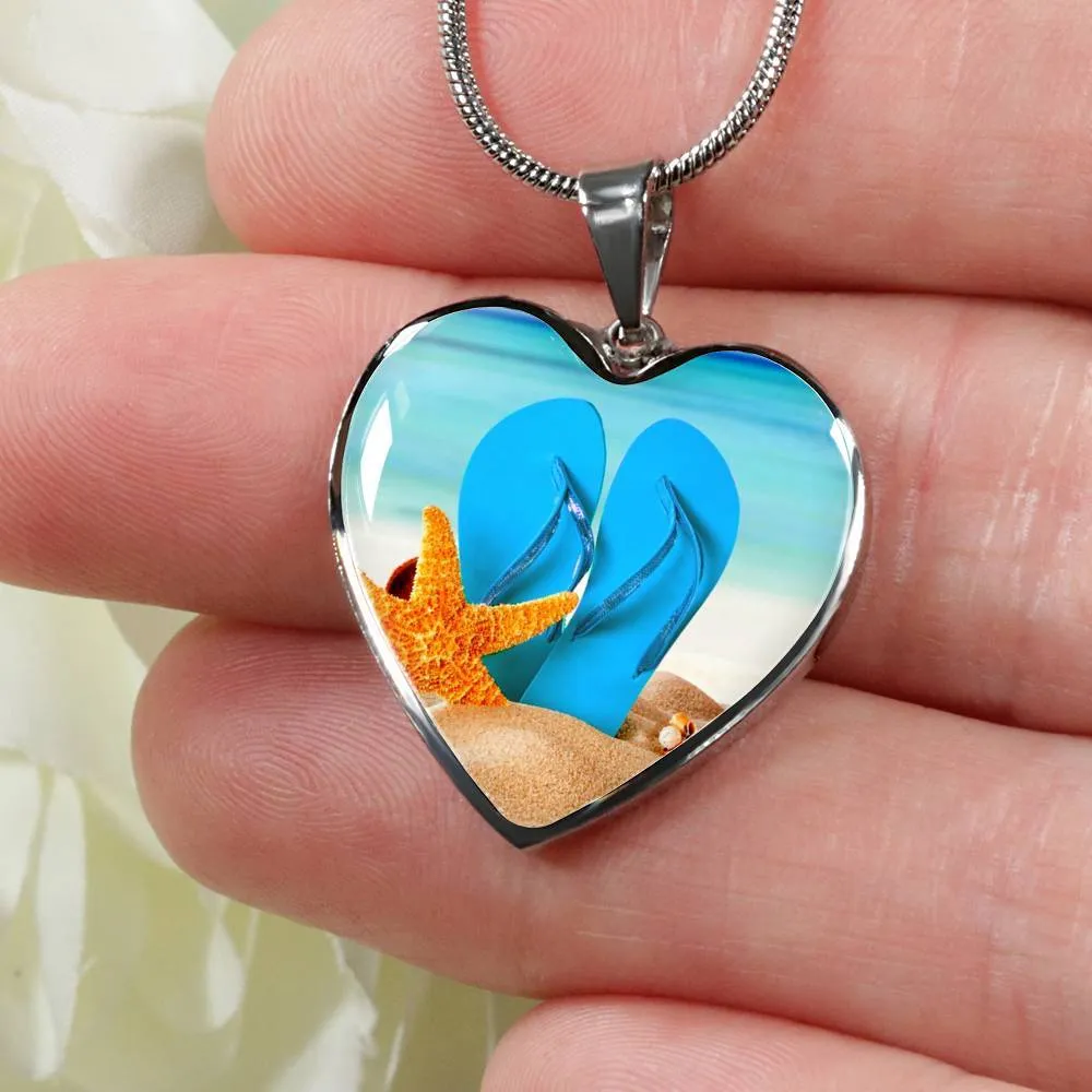 New Flip Flops on the Beach - Heart Pendant Necklace