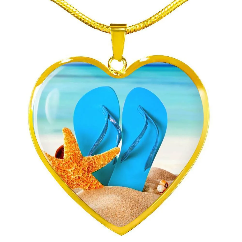 New Flip Flops on the Beach - Heart Pendant Necklace