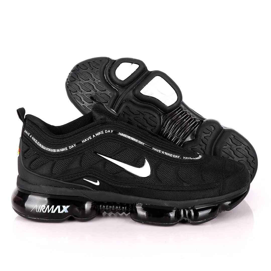 NK Max Black Sneakers With Tuned Pressure Sole And White Logo Design