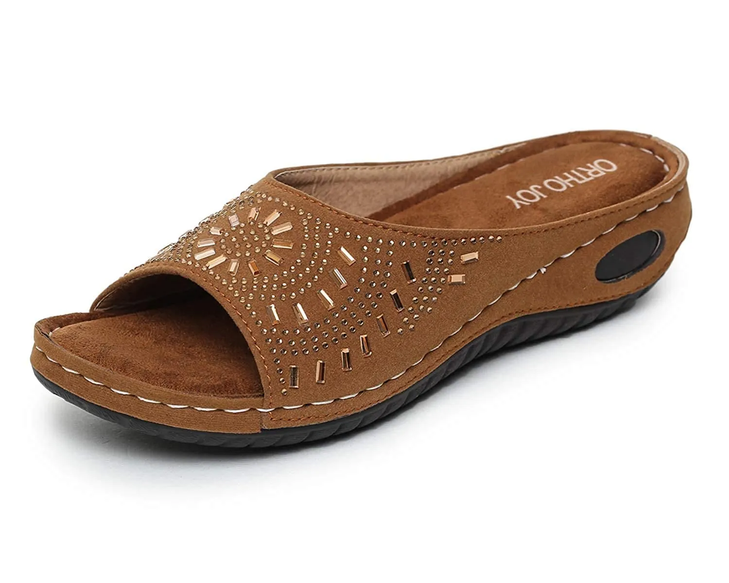 ORTHO JOY Women's Tan Faux Leather Slipper-7 UK 6 Kids (Orth_WSP05 40)