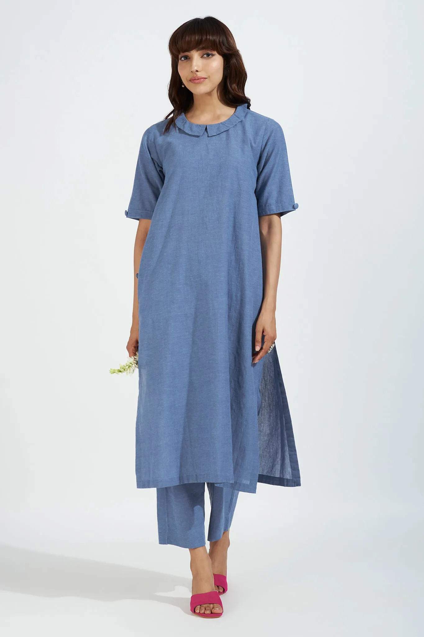 peter pan collar kurta with side & back buttons - chambray adventures & serenity