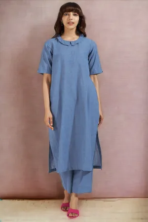 peter pan collar kurta with side & back buttons - chambray adventures & serenity