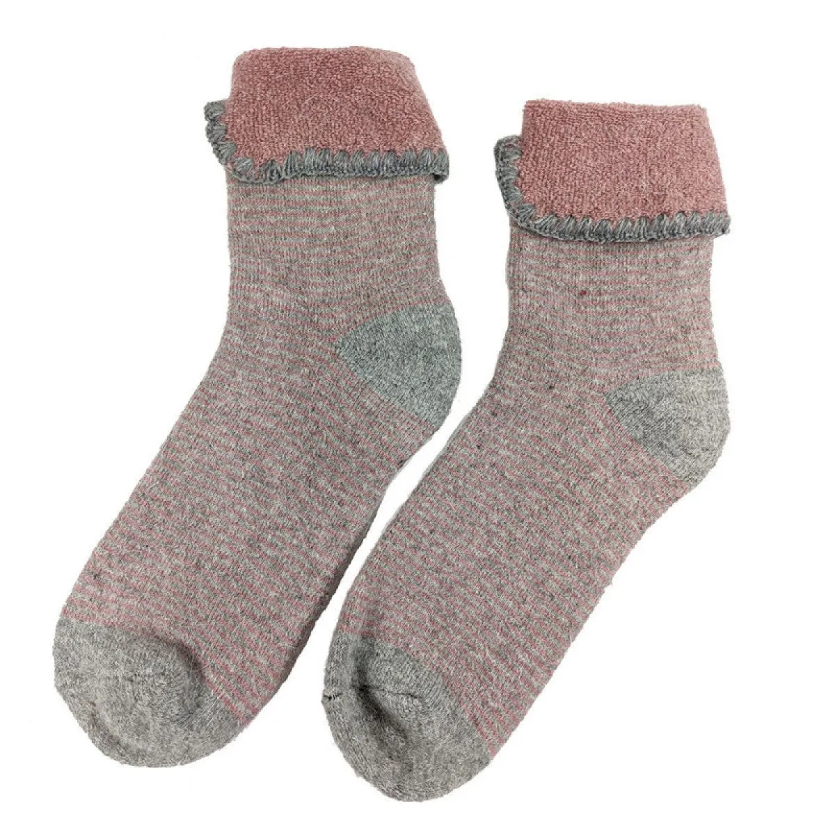 Pink And Grey Striped Cuff Socks