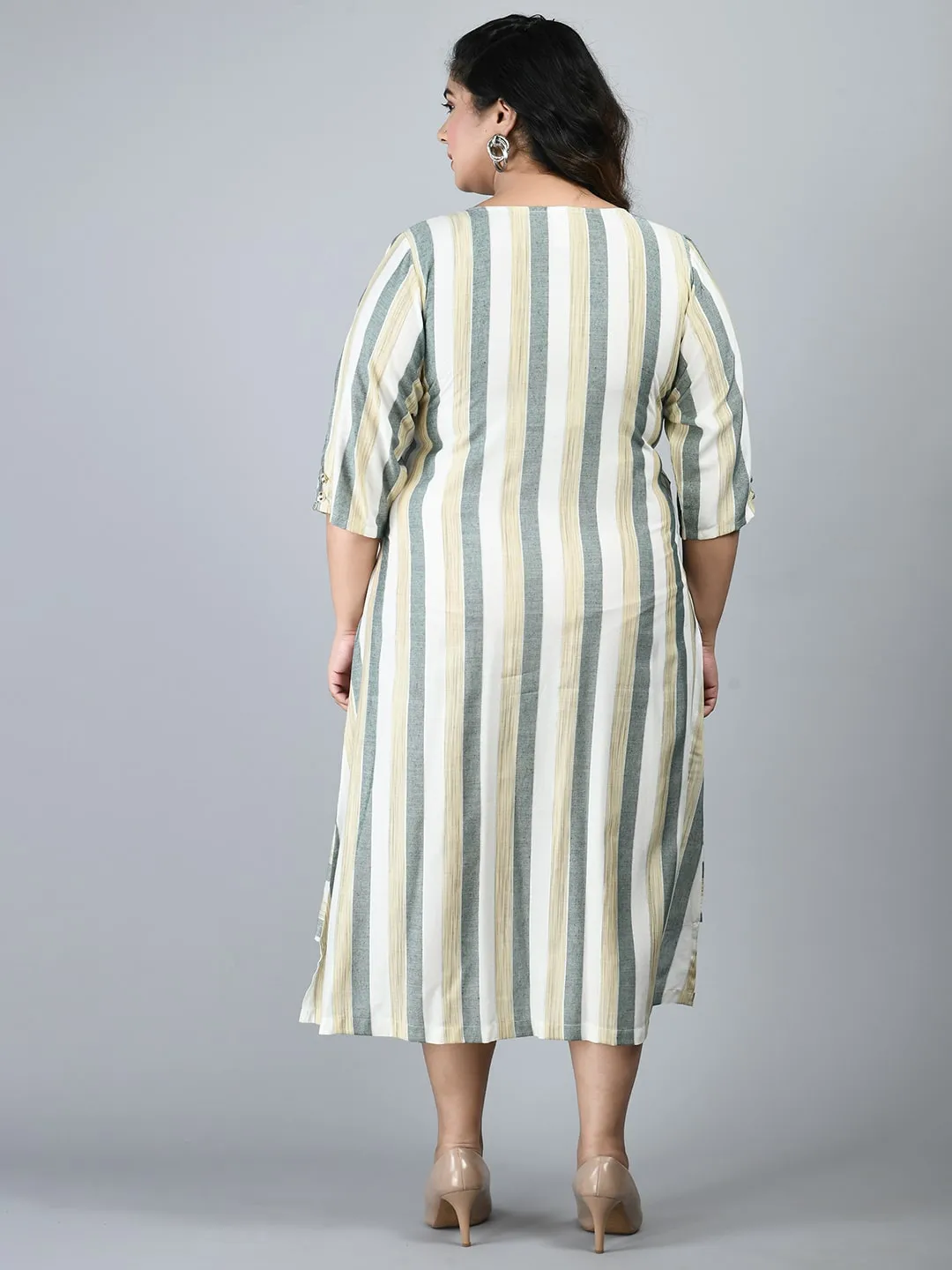 Plus Size Plus Size Striped Green Midi Dress