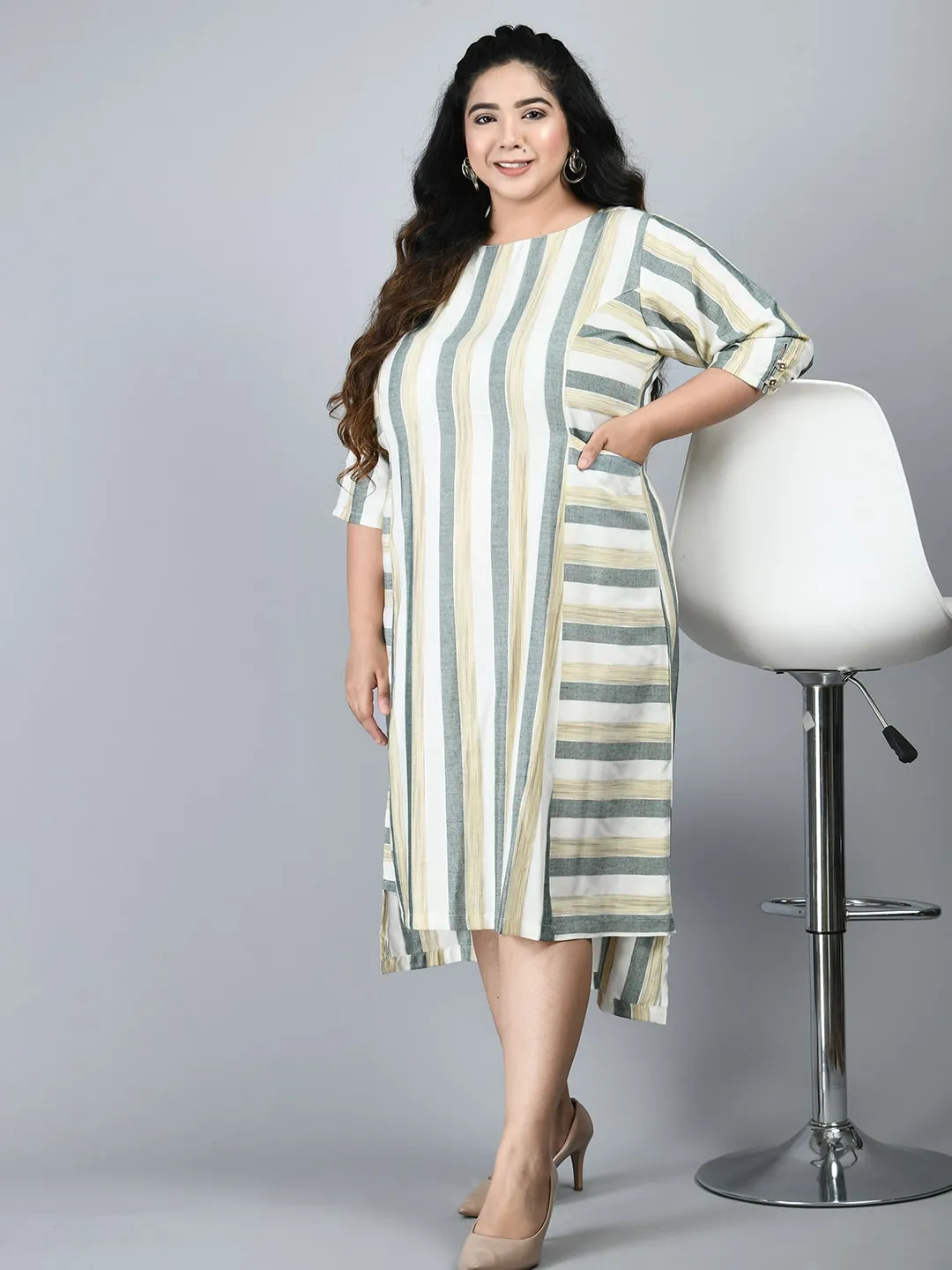 Plus Size Plus Size Striped Green Midi Dress