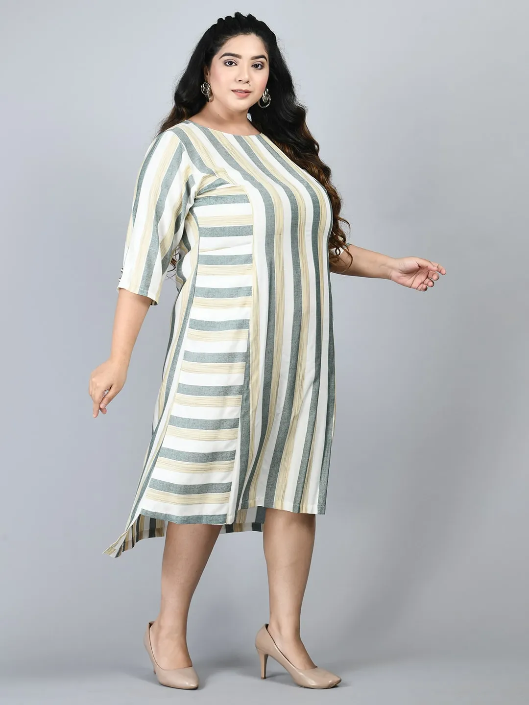 Plus Size Plus Size Striped Green Midi Dress