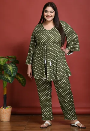 Plus Size Polka Dot Green Co-ord Set