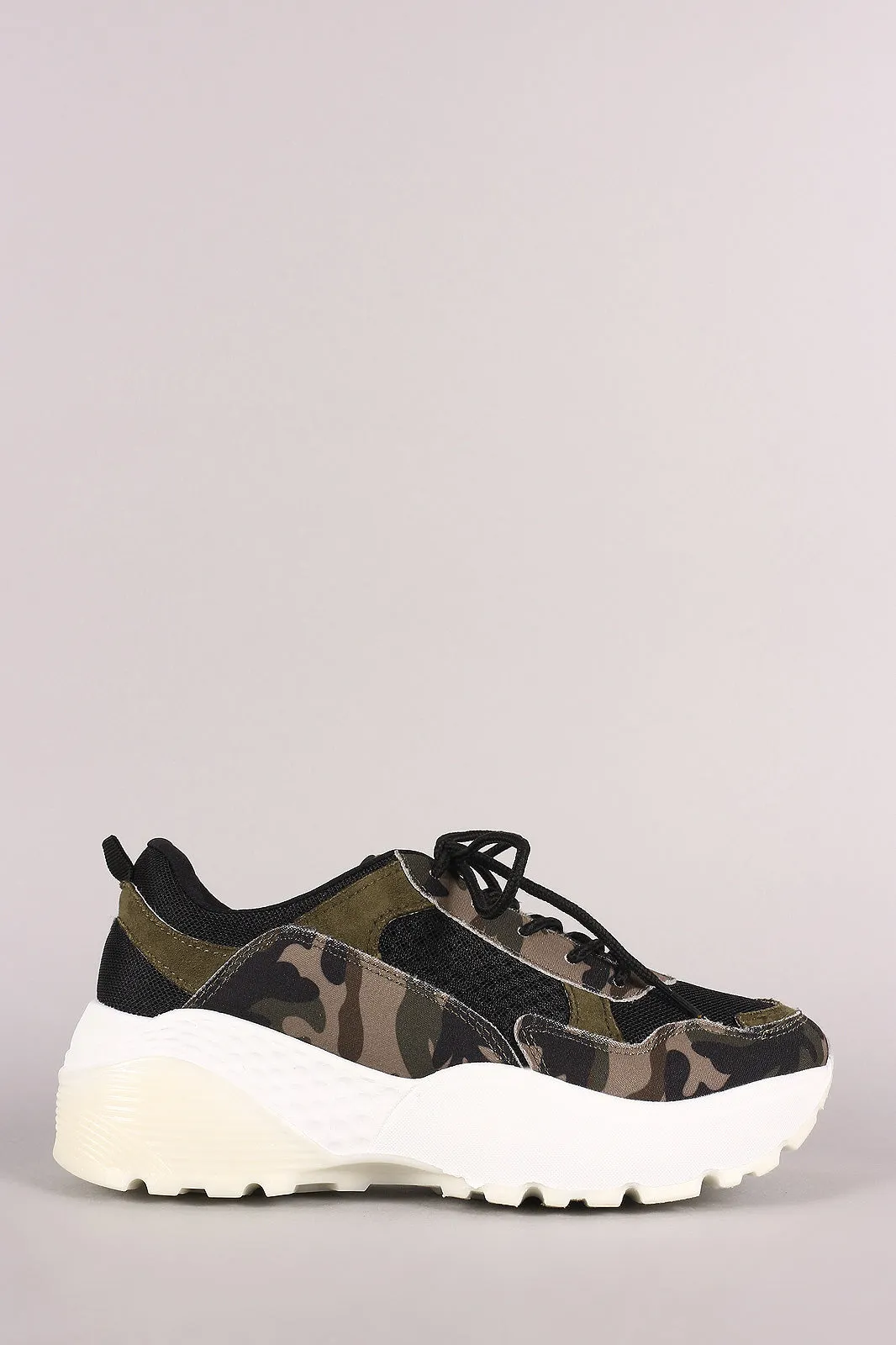 Qupid Mesh Camouflage Trim Lug Sole Platform Sneaker