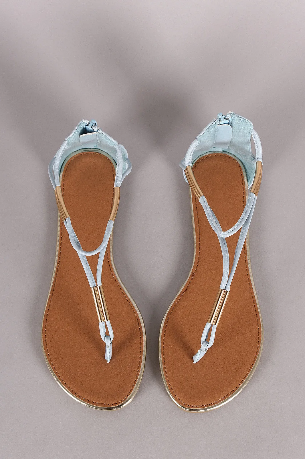 Qupid Metallic Hardware Embellished Thong Flat Sandal