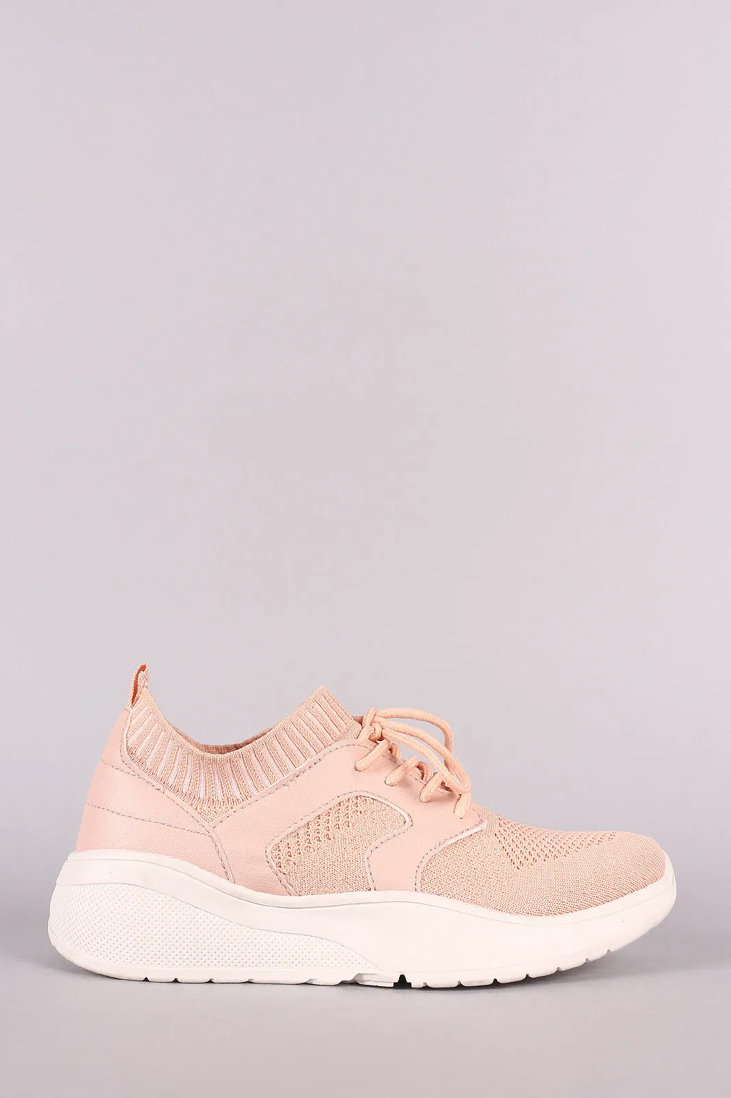 Qupid Stretchy Knit Round Toe Lace-Up Sneaker