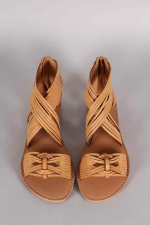 Qupid Woven Crisscross Slashed Open Toe Flat Sandal