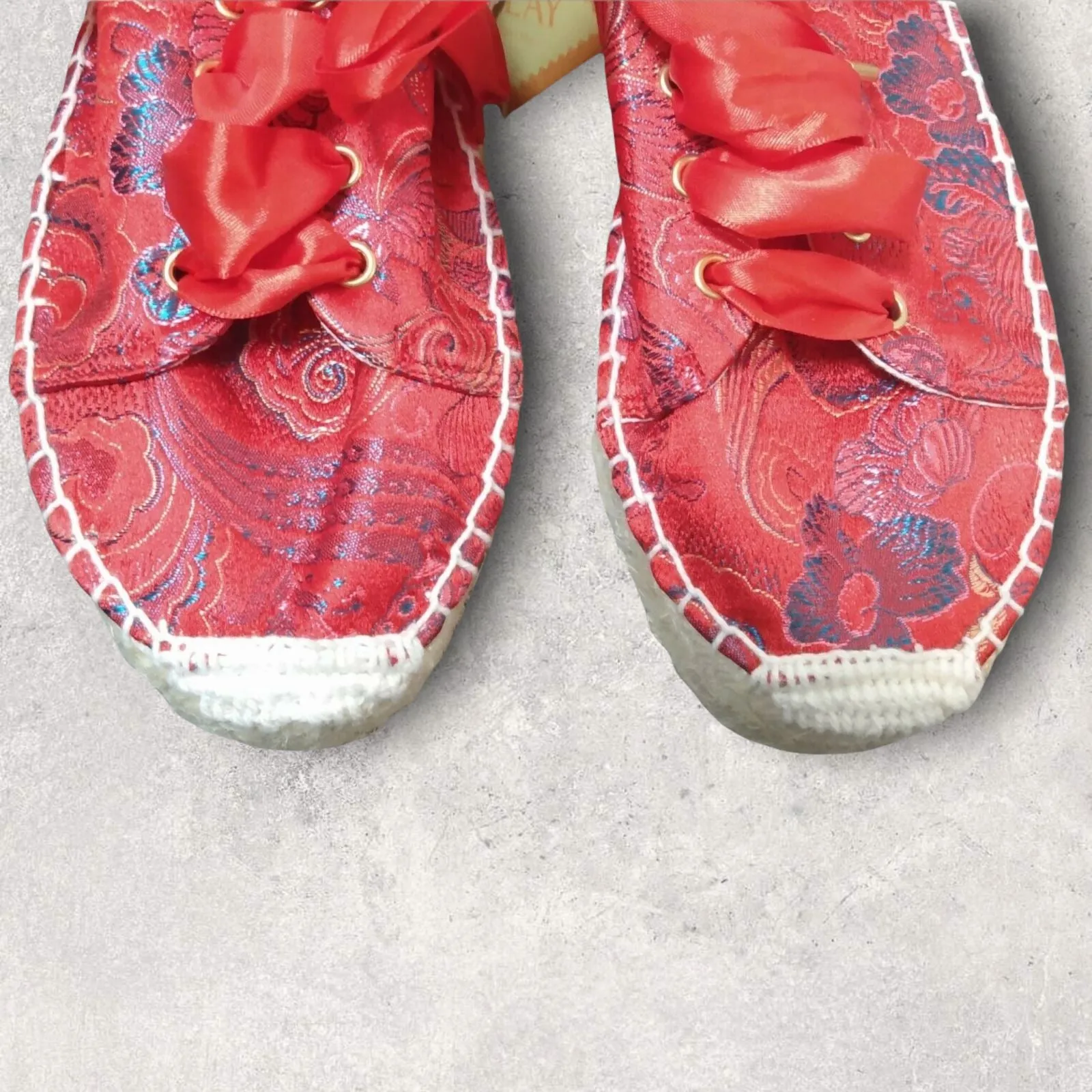 Replay Floral Red Embroidered Orient Box Chinese Espadrilles Trainers UK 7 EU 40