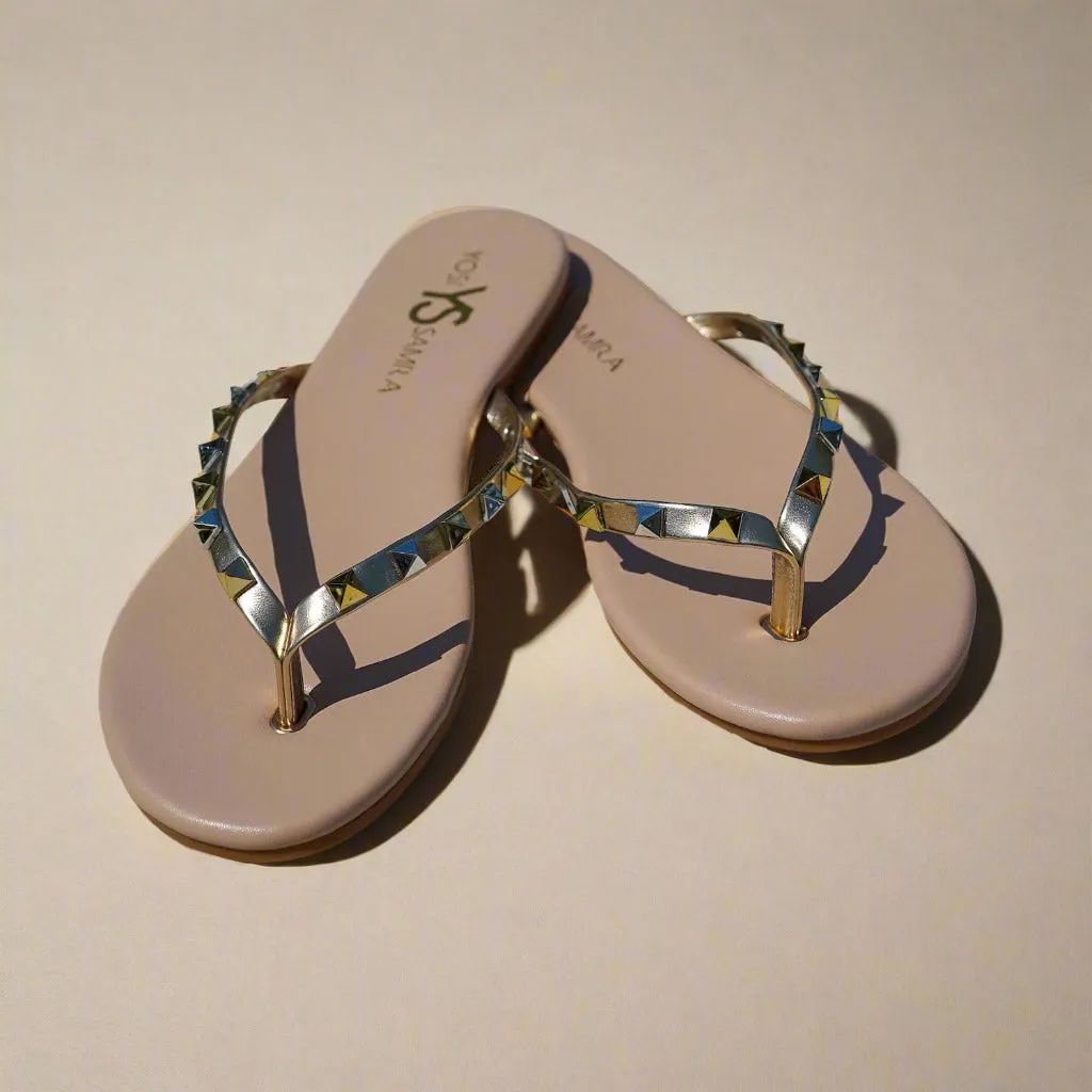 Rivington Stud Flip Flop in Beige Metallic