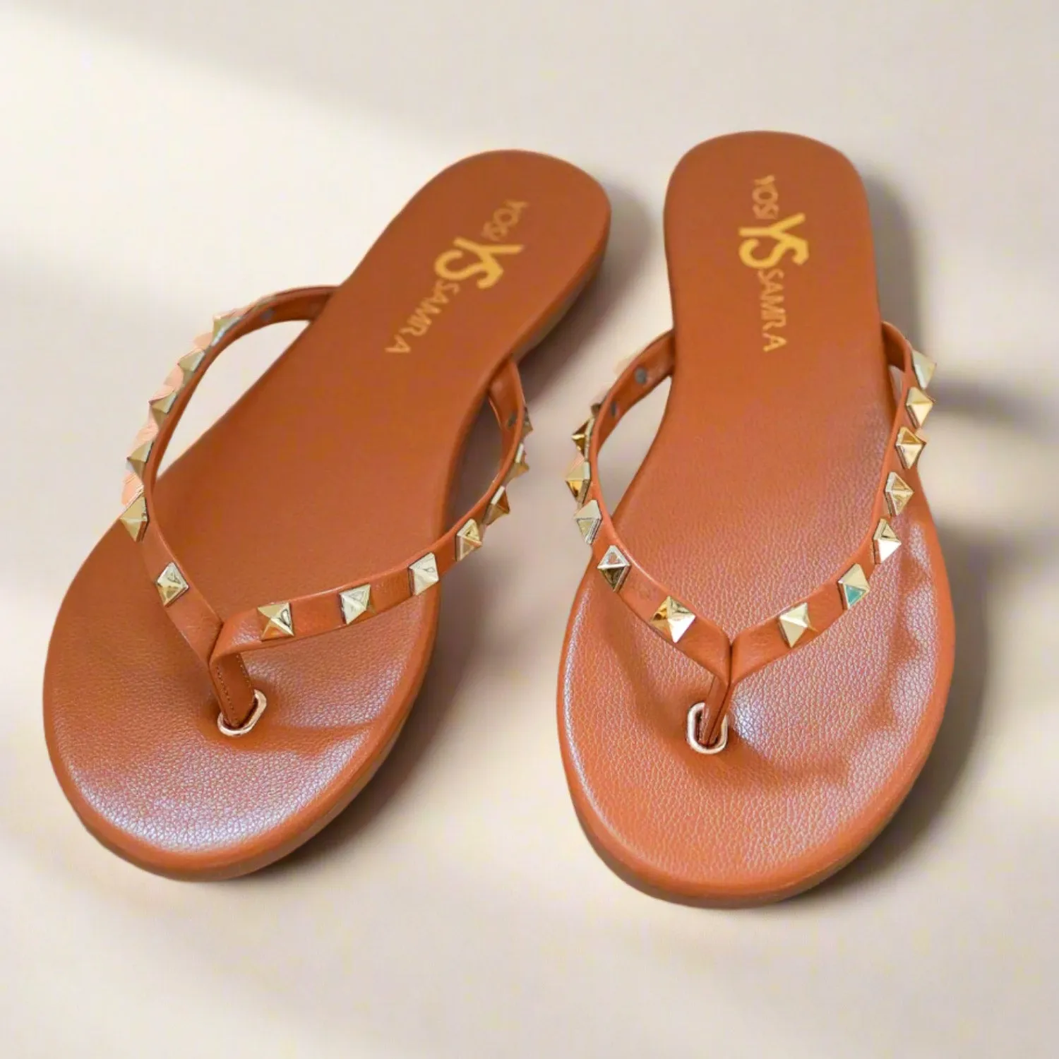 Rivington Stud Flip Flop in Cognac