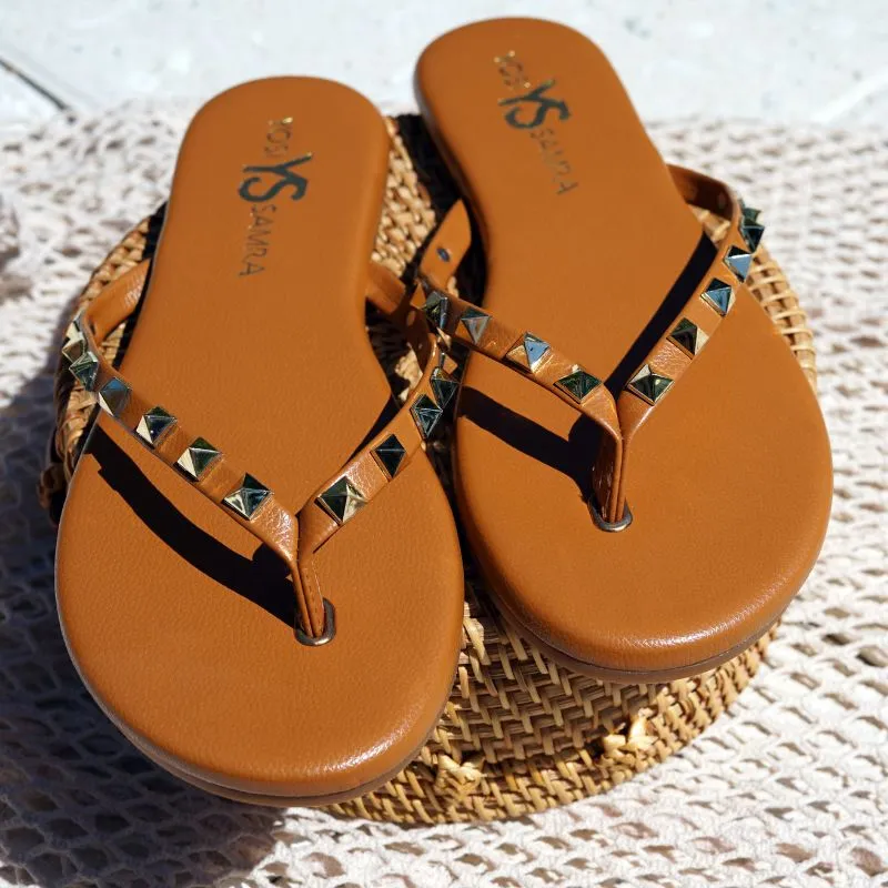 Rivington Stud Flip Flop in Cognac