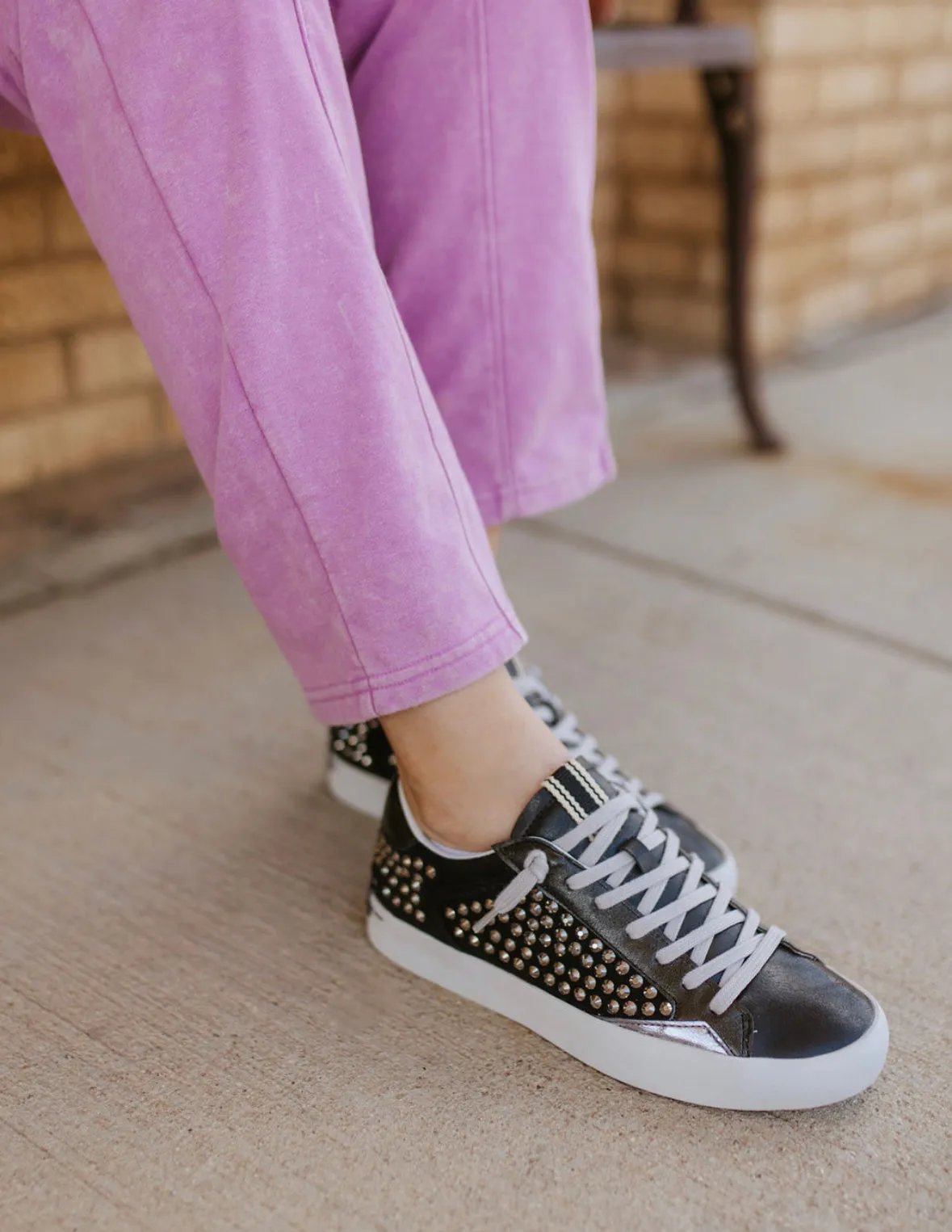 Ruby Black Sneakers w/ Metallic Stud Accents