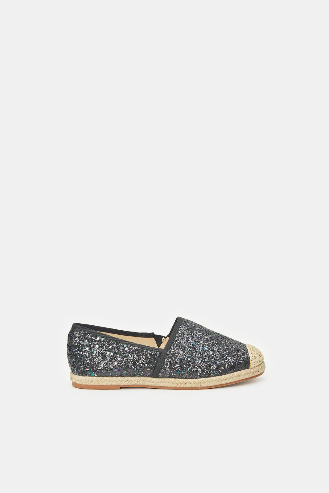 Senior Girls Black Glitter Espadrilles