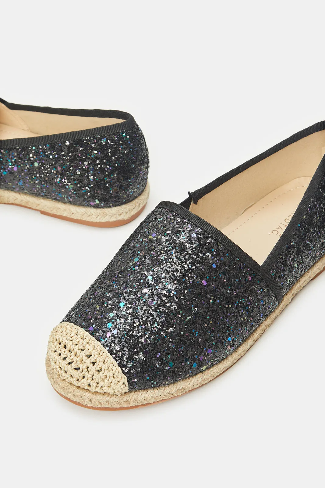 Senior Girls Black Glitter Espadrilles