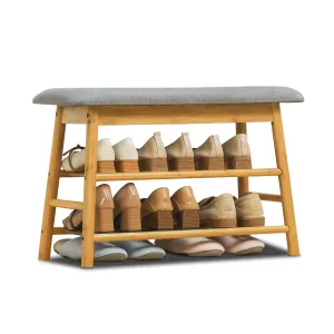 Shoe Rack Organizer Stool - Upholstered Changing Bench - Natural