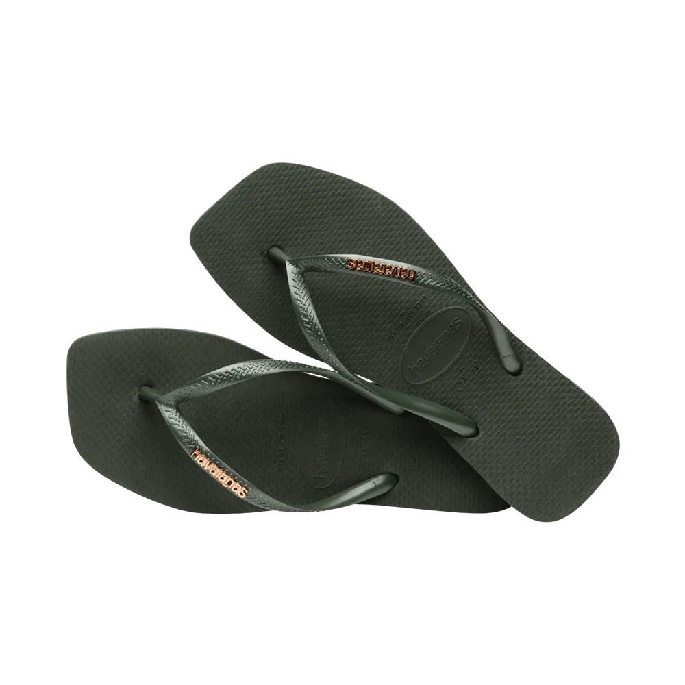 Slim Square Logo Metallic Flip Flops