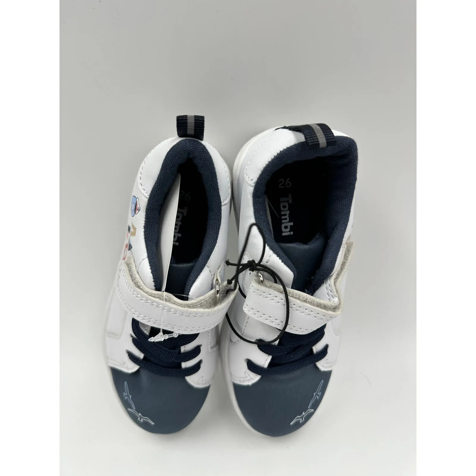 Small Kid Size 10, Fashion White & Blue Sneakers, Strap, Sailor Design