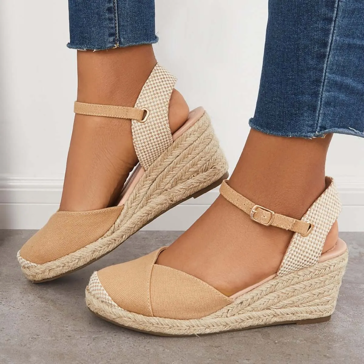 Sohiwoo Women Closed Toe Espadrilles Wedge Ankle Strap Sandals