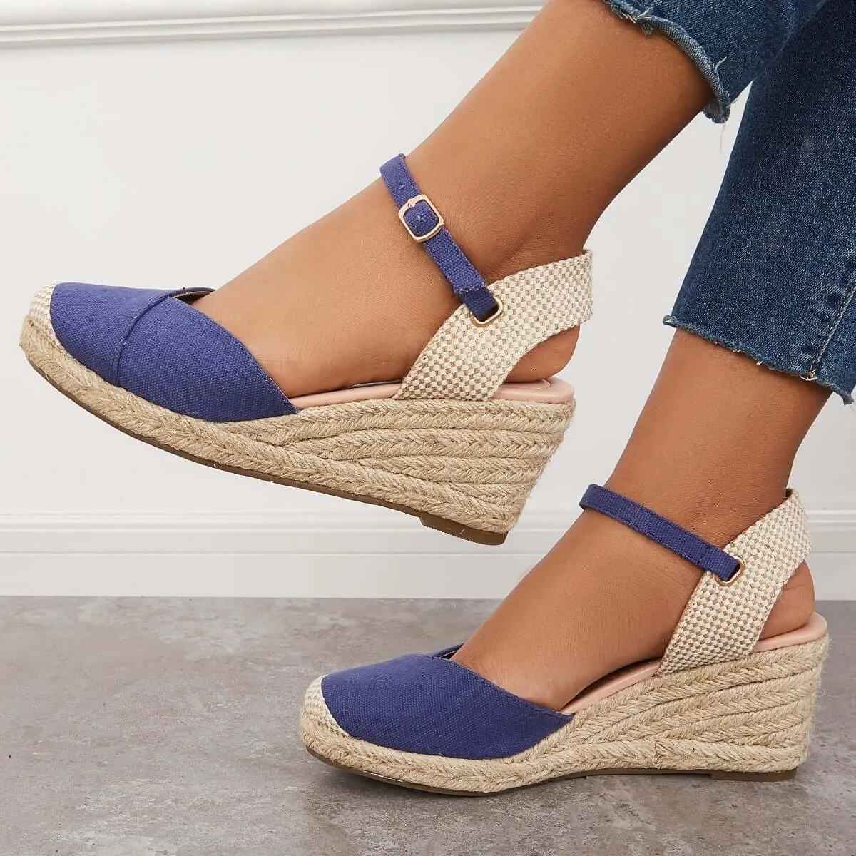 Sohiwoo Women Closed Toe Espadrilles Wedge Ankle Strap Sandals