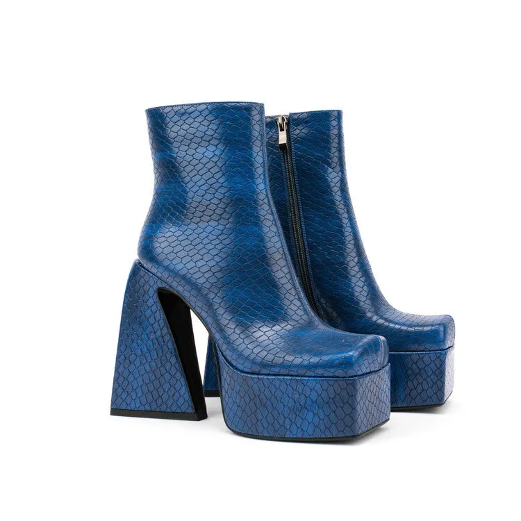 Square Head Animal Pattern Chunky Heel Boots