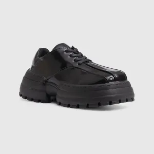 Square Toe Loafers Lace-up Sneakers Black