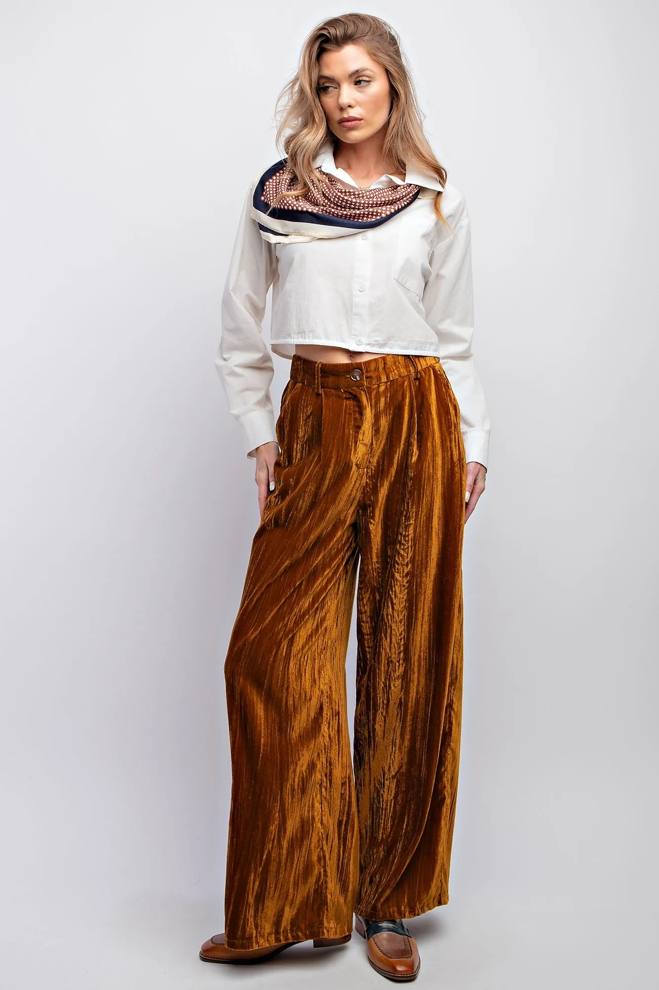 Stevie (Ice velvet wide leg pant) camel/blue