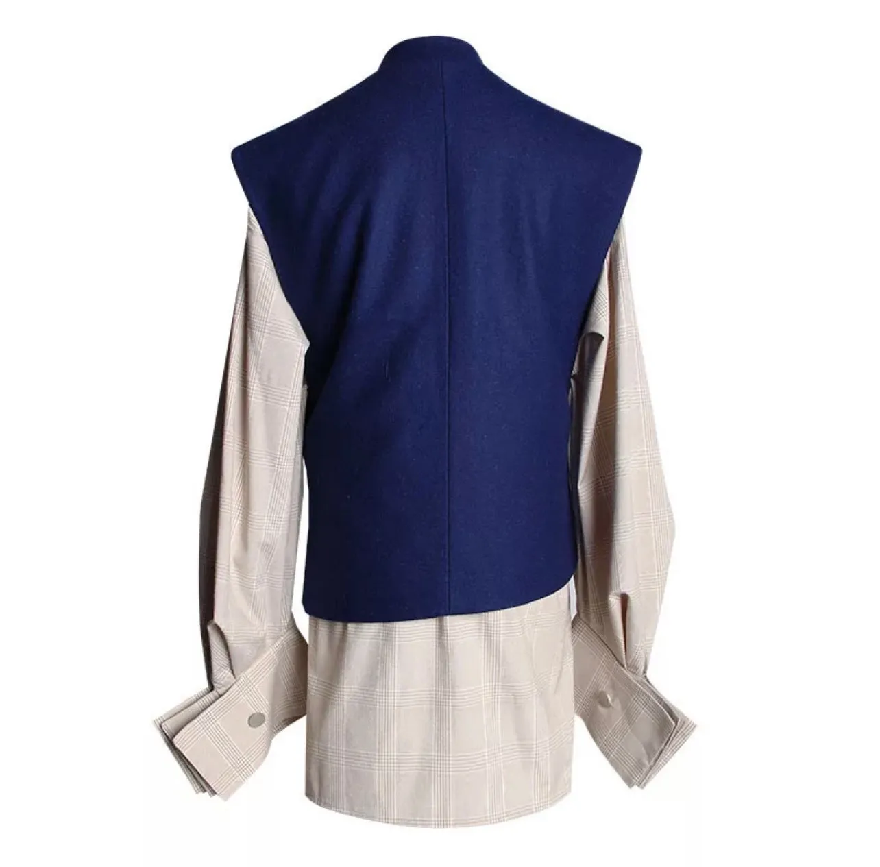 Stone Long Sleeve Shirt With Blue Vest