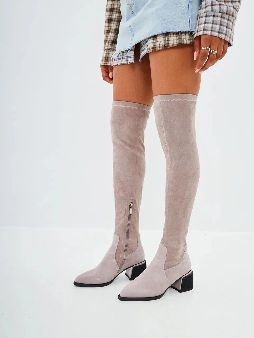 Suede Chic Over-the-Knee Boots - Beige