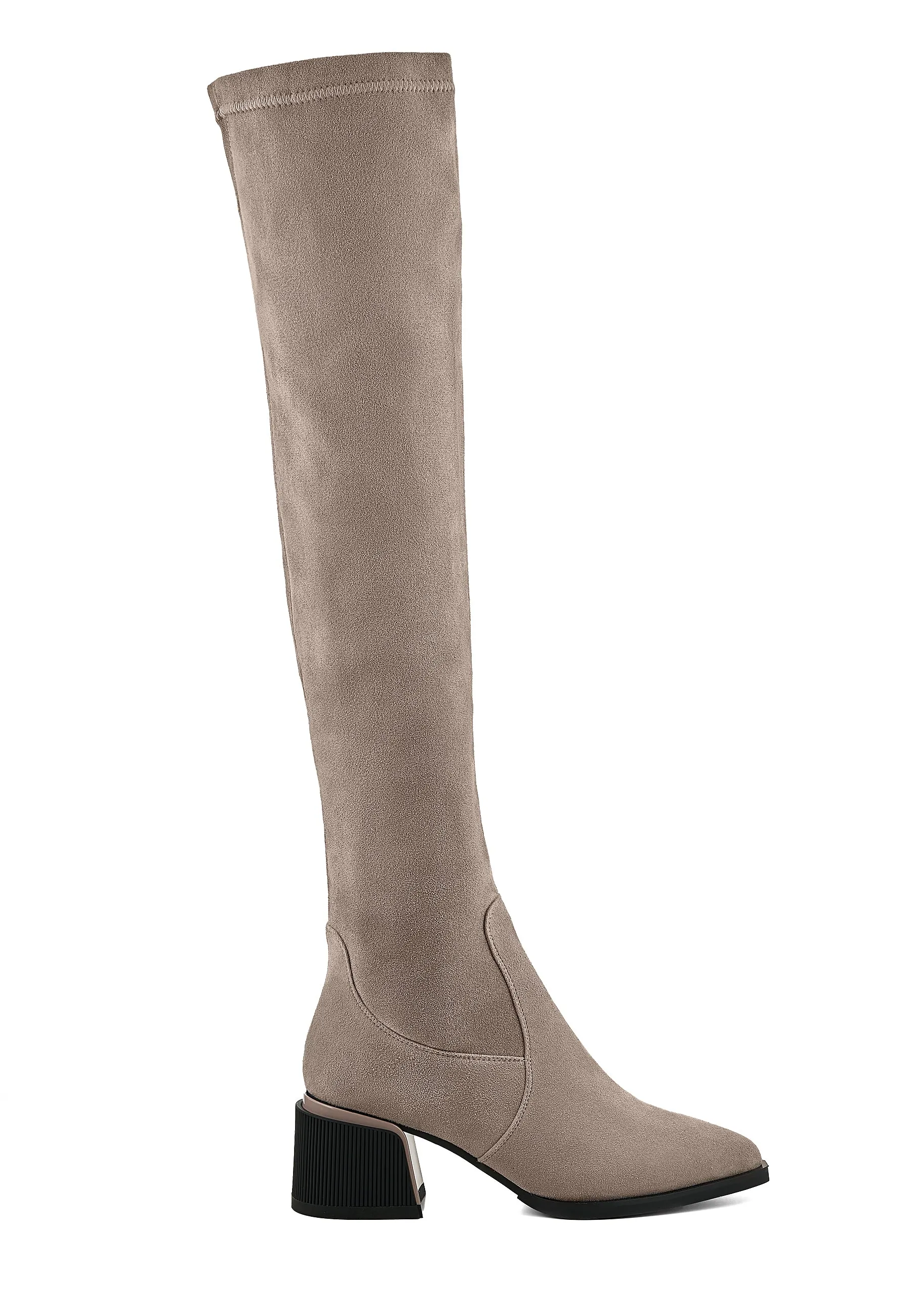 Suede Chic Over-the-Knee Boots - Beige