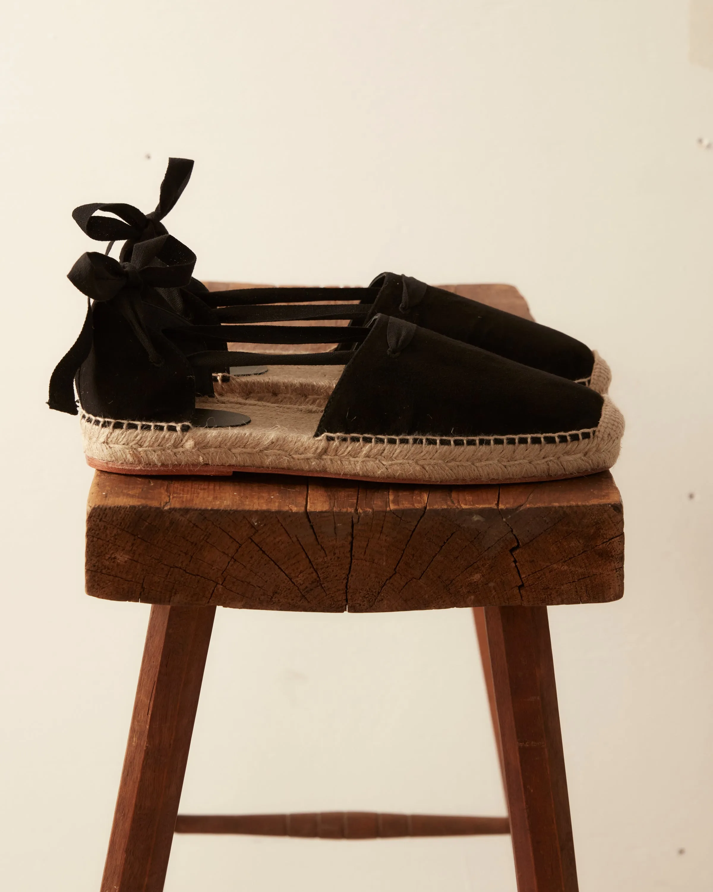 Suede Lace-Up Espadrilles - Black Natural