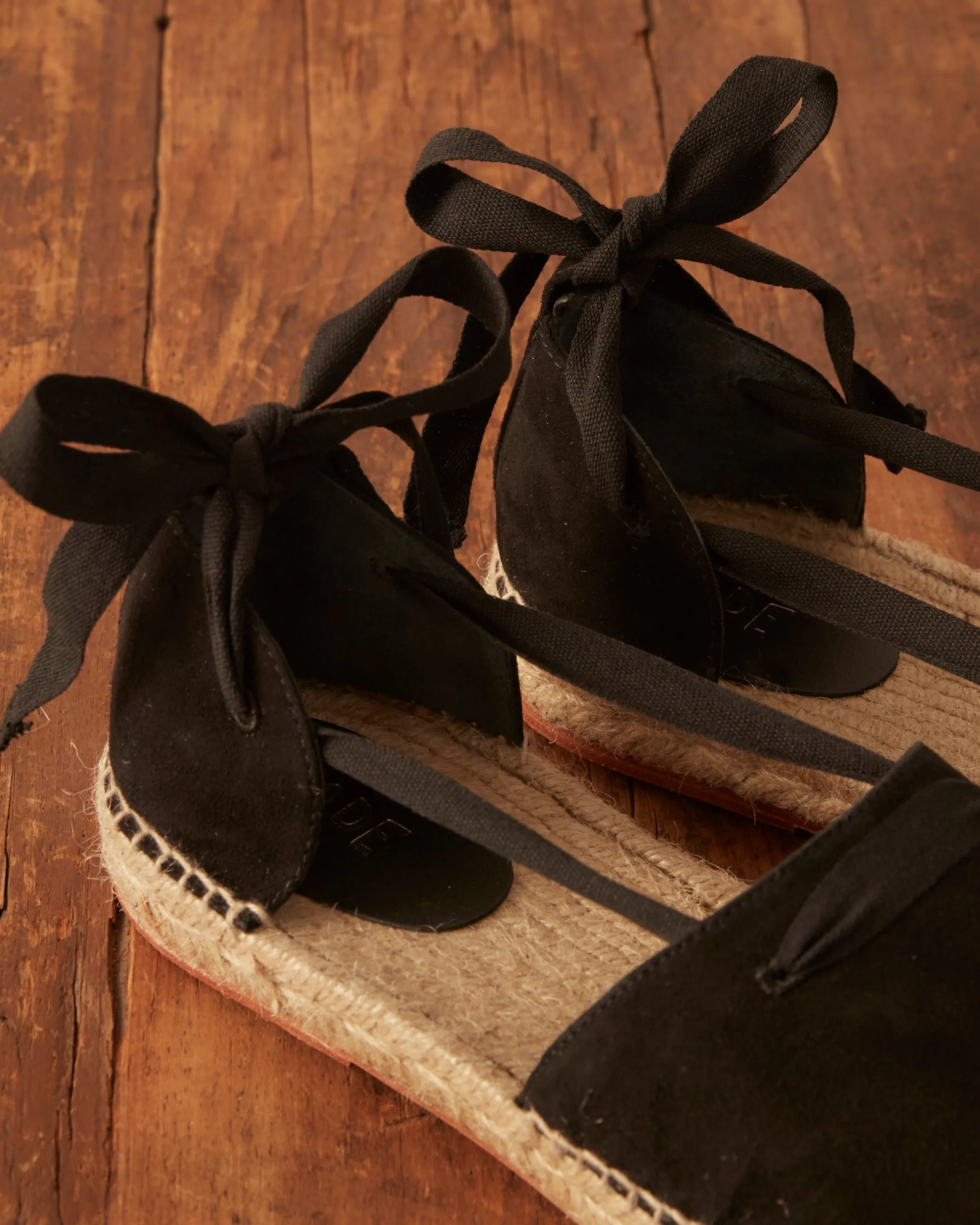 Suede Lace-Up Espadrilles - Black Natural